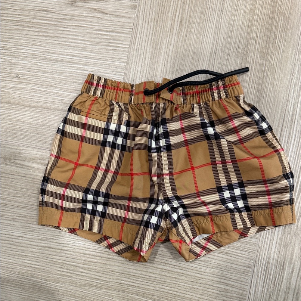 Burberry Kids Checkered Tan and Black Shorts